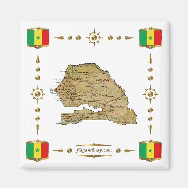 Senegal Map + Flags Magnet (Devant)
