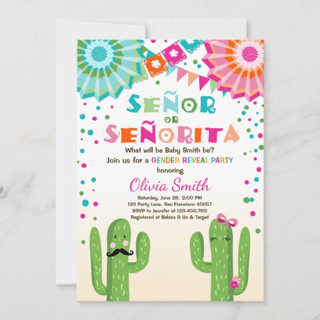Señor Or Señorita Genre révéler invitation Fiesta (Devant)
