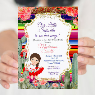 Senorita Fiesta Baby shower Gold Girl Invitation
