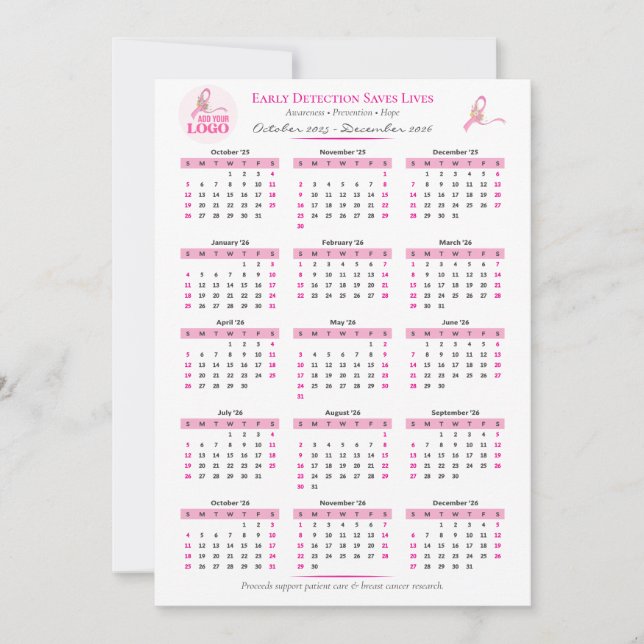 Sensibilisation au cancer du sein Calendrier du ru (Devant)