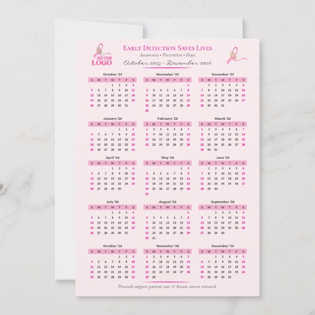 Sensibilisation au cancer du sein Calendrier du ru (Devant)