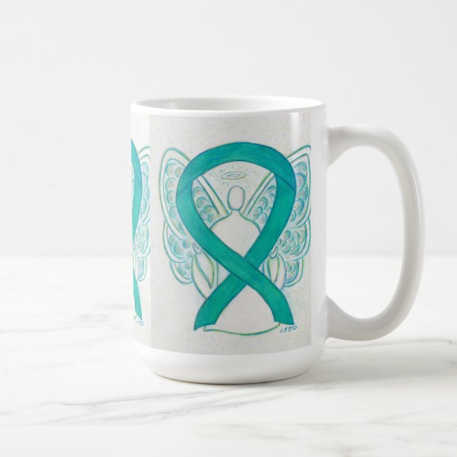 Sensibilisation turquoise Ruban Angel Art Mug (Droite)