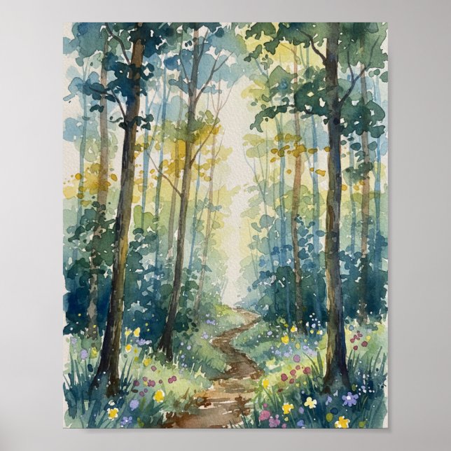 Sentier de la Forêt Enchantée Impression Aquarelle (Devant)