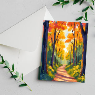 Sentier forestier d'automne   Carte aquarelle de f