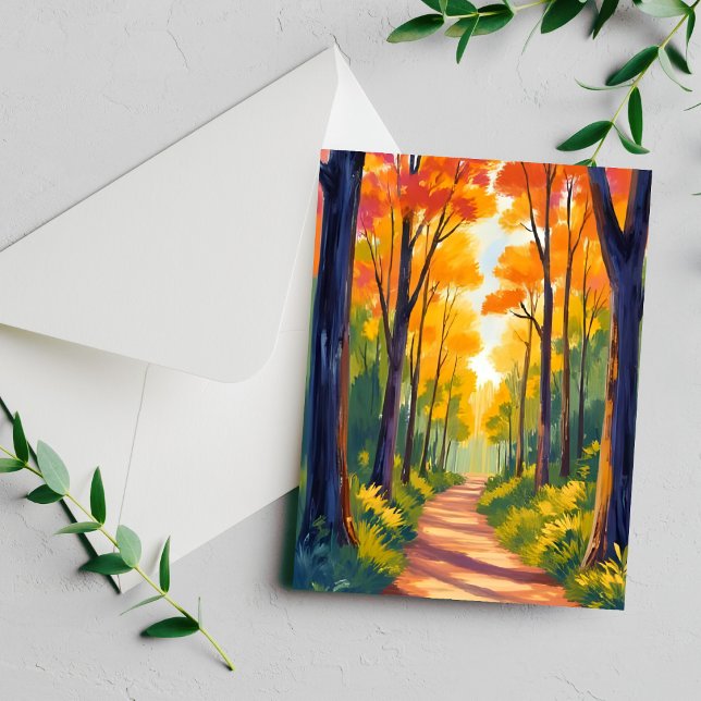 Sentier forestier d'automne | Carte aquarelle de f (Créateur téléchargé)
