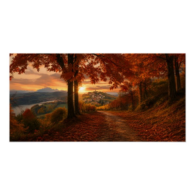 Sentier vignoble doré – Affiche de paysage du Piém (Devant)