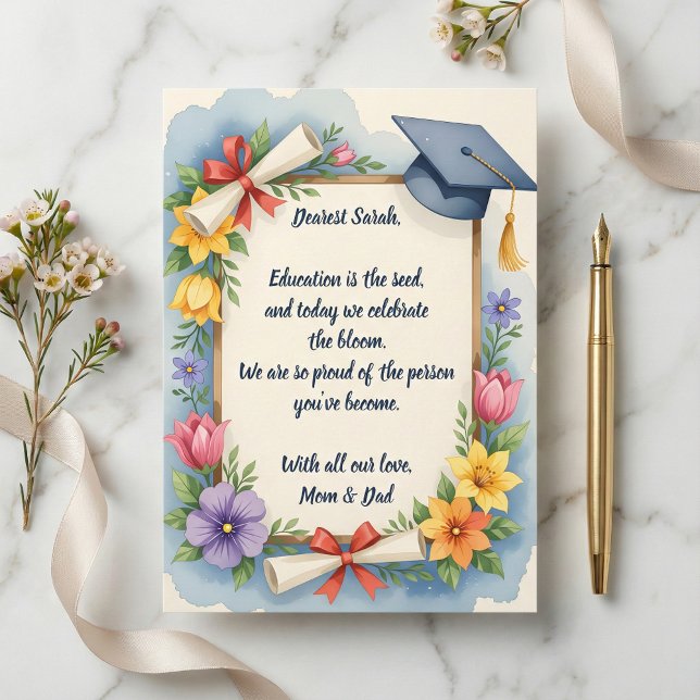 Sentimental Floral Watercolor Poem Graduation Card (Créateur téléchargé)