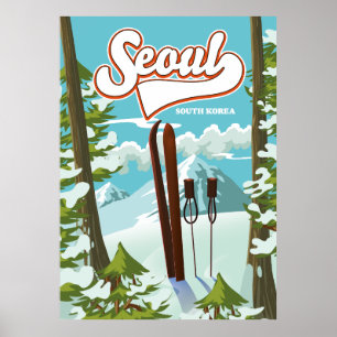 Seoul South Korea ski travel poster