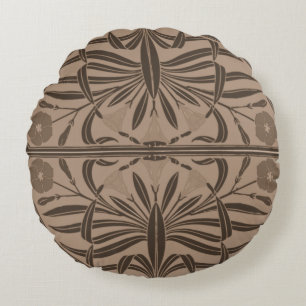 Sepia Brown Art Nouveau Round Coussin