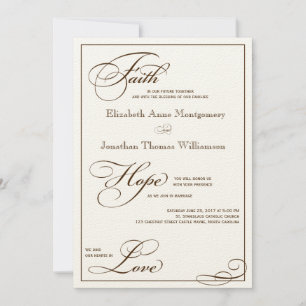 Sepia Faith Hope Love Script Faire-part de mariage