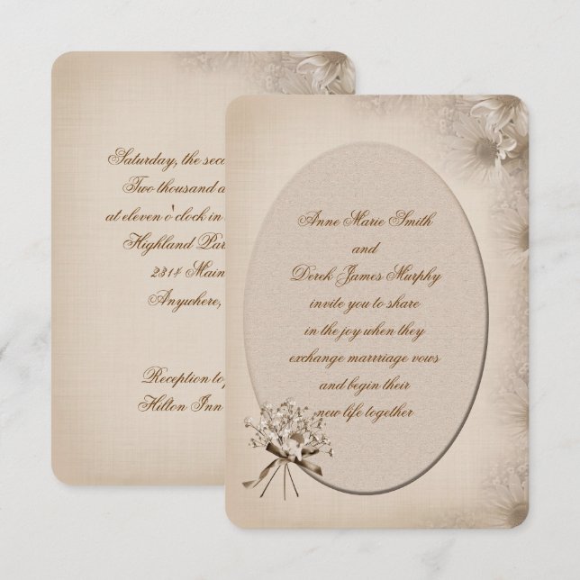 Sepia Mariage Daisy Invitation frontalier (Devant / Derrière)