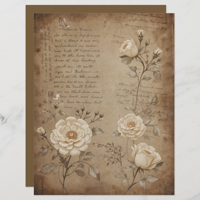 Sepia Vintage ivoire Mémoires Roses papier à scand (Devant / Derrière)