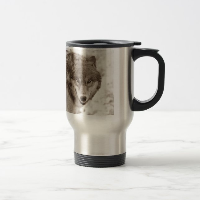 Sepia Wolf Travel Mugs (Droit)