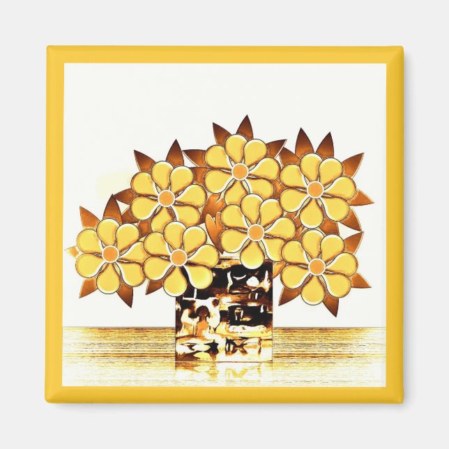 Sept Fleurs et Vase Aimant jaune (Devant)