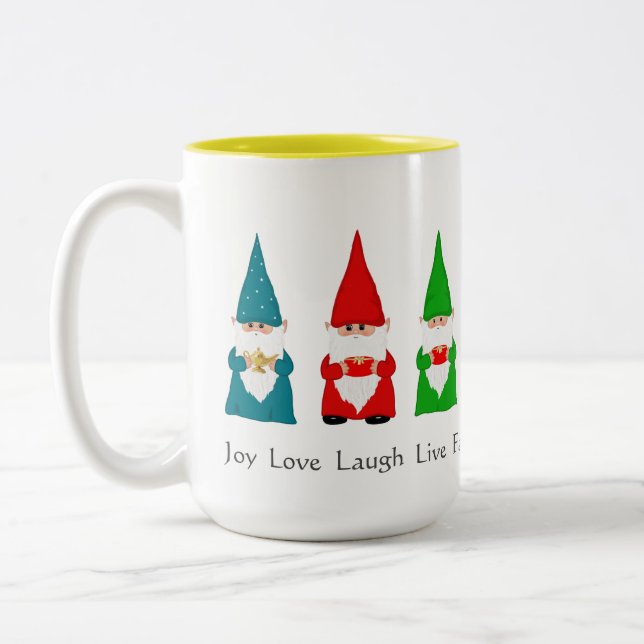 Sept Gnomes de Noël sur Mug de café blanc (Gauche)