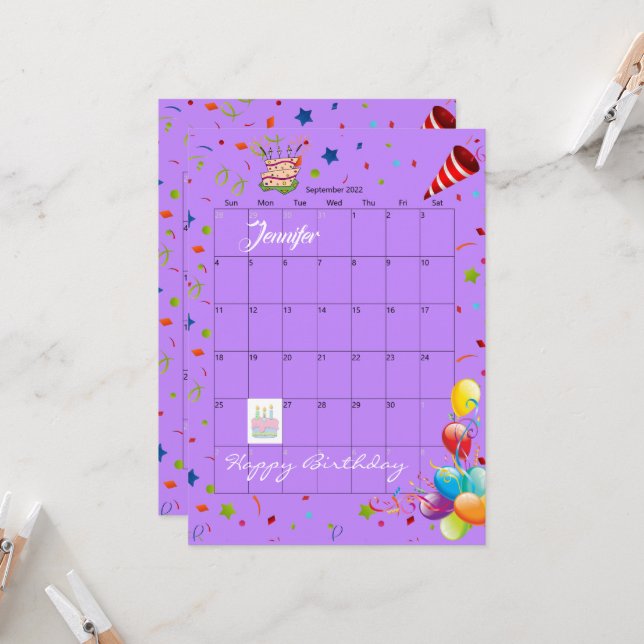 Septembre 2022 Calendrier Bonne Invitation Anniver (Devant/Arrière en situation)