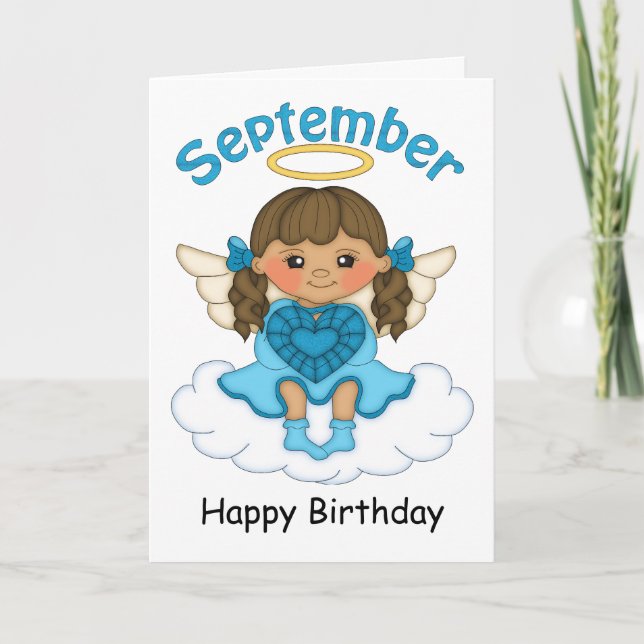 Septembre Birthstone Angel Brunette Carte d'annive (Devant)