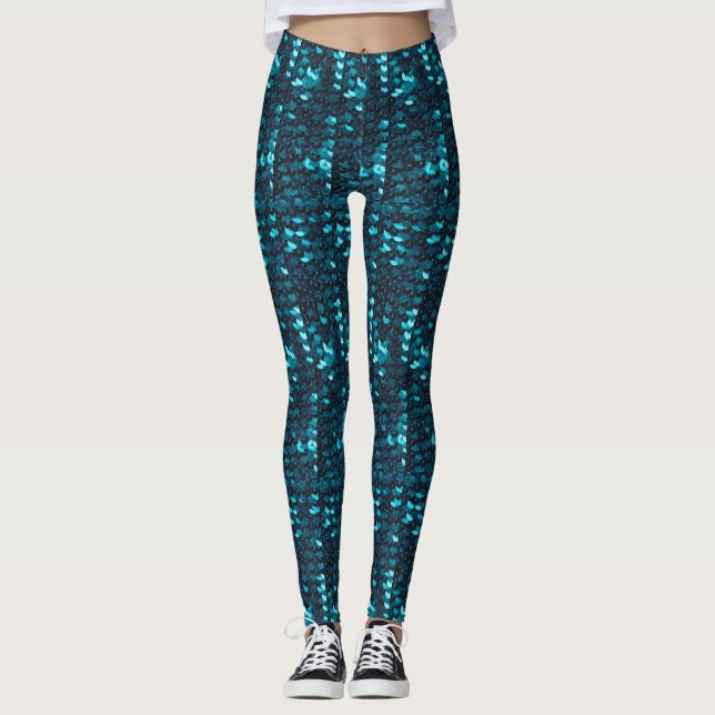 Séquin Bleu Motif Yoga Courir des Leggings Stretch (Devant)