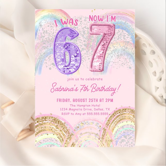 Sequin Rainbow Six Seven 67 Birthday Invitation (Créateur téléchargé)