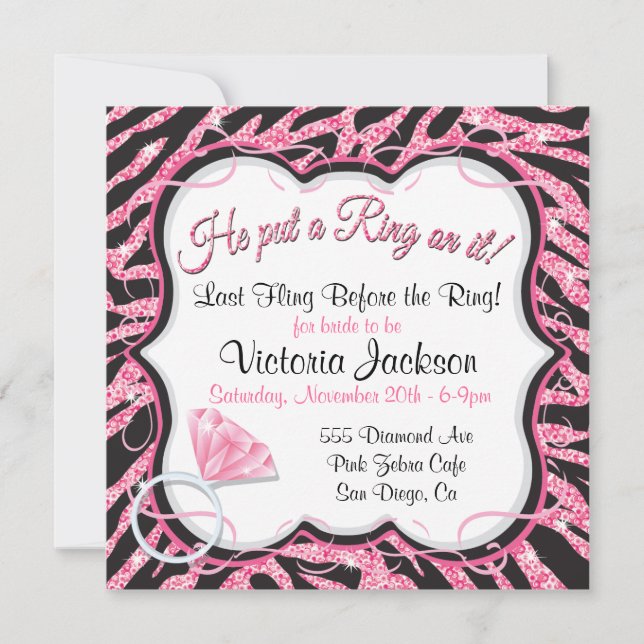 Sequin Zebra Print Bachelorette Party Invitation (Devant)