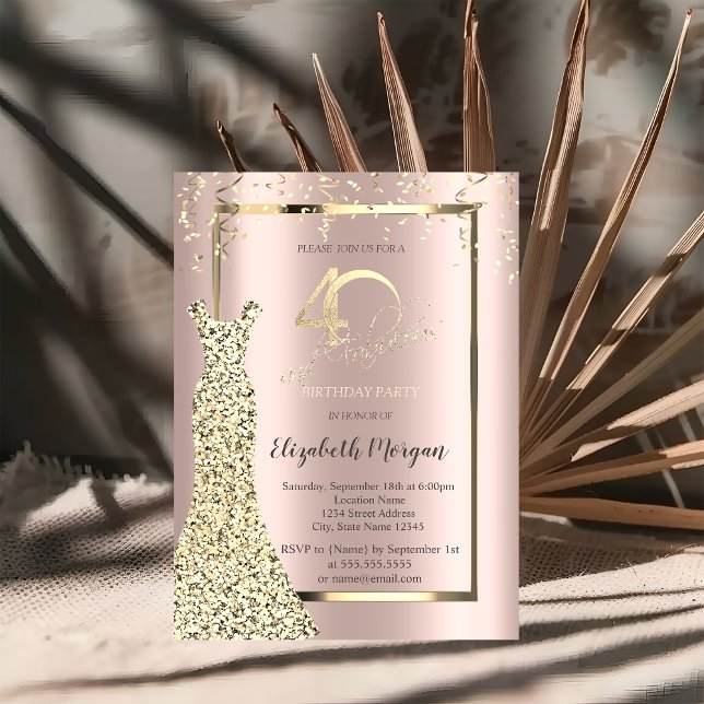 Sequins Dress Rose Gold 40th Birthday Invitation (Créateur téléchargé)