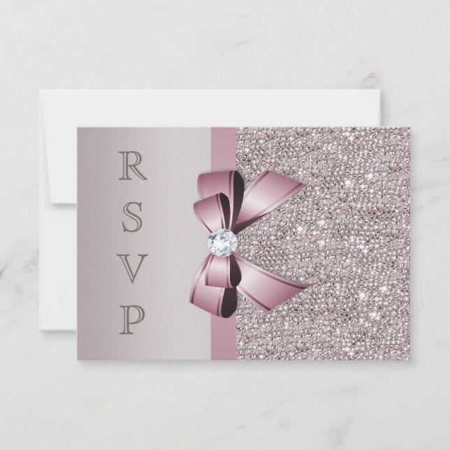 Sequins gris mauve diamants noeud RSVP (Devant)