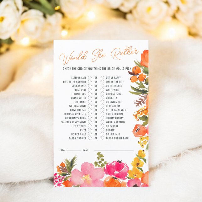 Serait-elle plutôt audacieuse jeu de douche de nag (Would she rather bold orange bridal shower game)