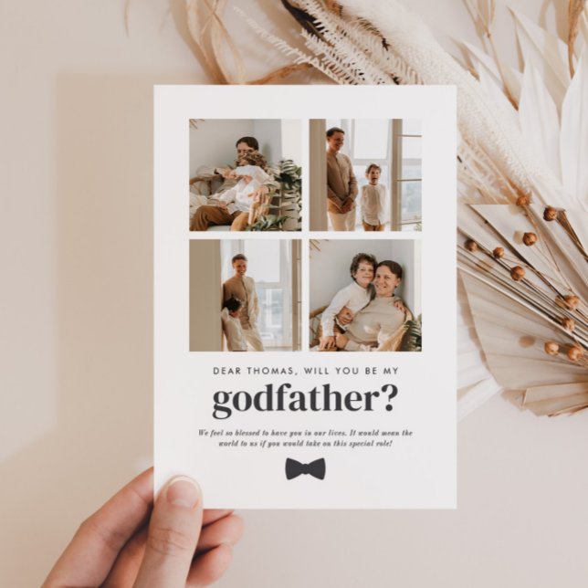 Seras-Tu Le Parrain De Mon Enfant 4 Carte De Propo (Zazzle Will You Be My Godfather 4 Photo Proposal Card)
