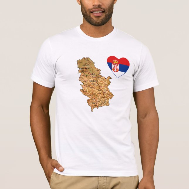 Serbe Drapeau Coeur et carte T-shirt (Devant)