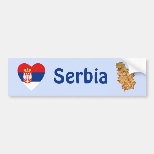 Serbia Flag Heart + Map Bumper Sticker (Devant)