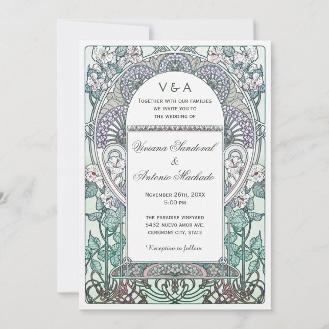 Serene Art Nouveau Mariage Invitations (Devant)