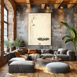 Serene Bamboo et Lotus Zen Art Poster
