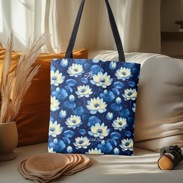 Serene Blue Lotus Floral Wellness Sac fourre-tout (Créateur téléchargé)