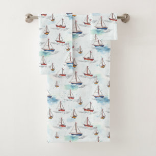 Serene Blue Red Voiliers Motif sur mer