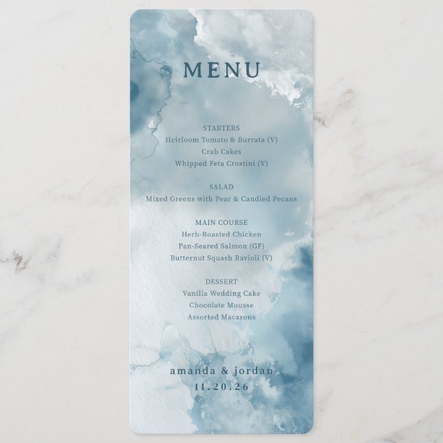 Serene Blue Watercolor Menu (Devant)