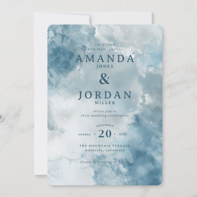 Serene Blue Watercolor Wedding Invitation (Devant)