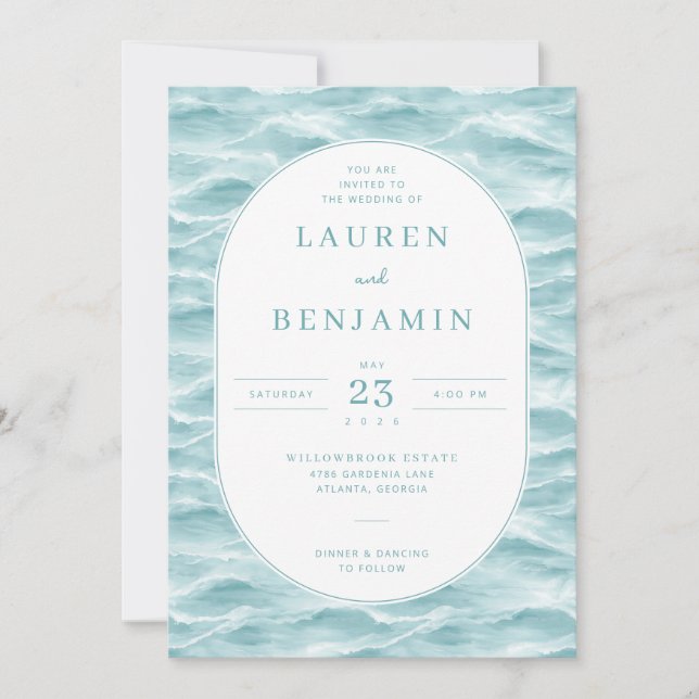 Serene Blue Wave Wedding Invitation (Devant)