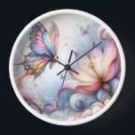 Serene Butterfly Horloge murale<br><div class="desc">Apportez un charme et une inspiration douces à votre espace avec cette horloge murale sereine aux papillons, conçue dans des tons pastel oniriques de rose, lavande, bleu ciel et jaune doux. Doté de la silhouette gracieuse d'un seul papillon, cette horloge magique d'art papillon allie élégance et calme, créant un point...</div>