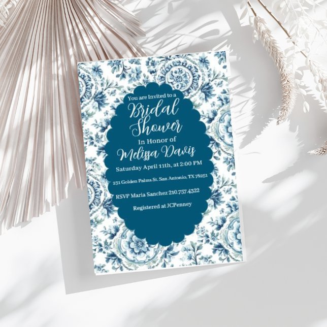 Serene Chinoiserie Bridal Shower Invitation (Personalize this beautiful serene Chinoiserie Bridal Shower Invitation.)