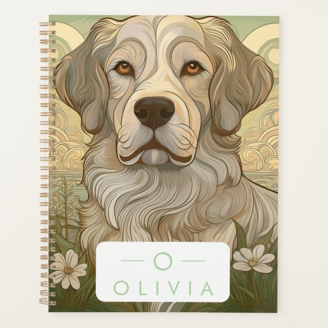 Serene Dog Planner avec nom et monogramme (Devant)