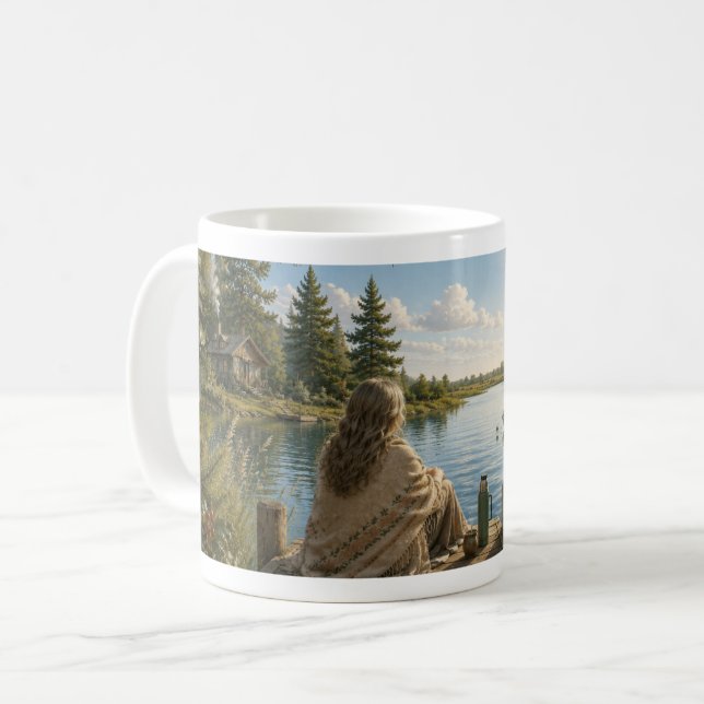 Serene Lakeside Botanical Nature Meditation Mug (Devant gauche)