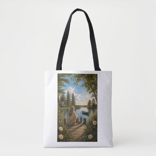 Serene Lakeside Botanical Nature Tote Bag (Devant)