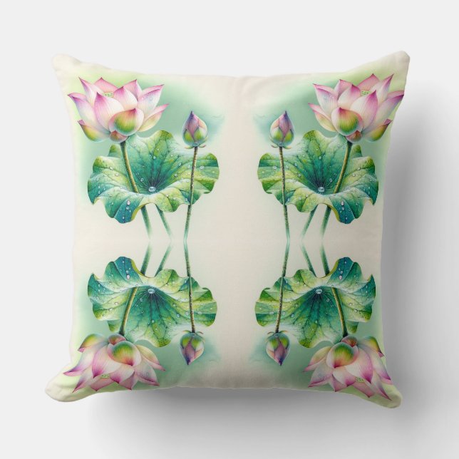 Serene Lotus Bliss : Coussin d'aquarelle paisible  (Recto)