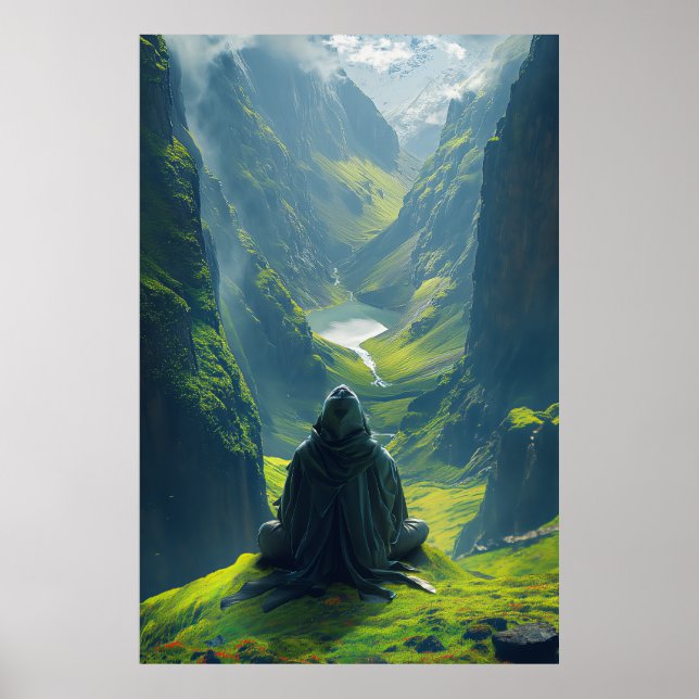 Serene Rugged Man Méditant en plein air Poster (Devant)
