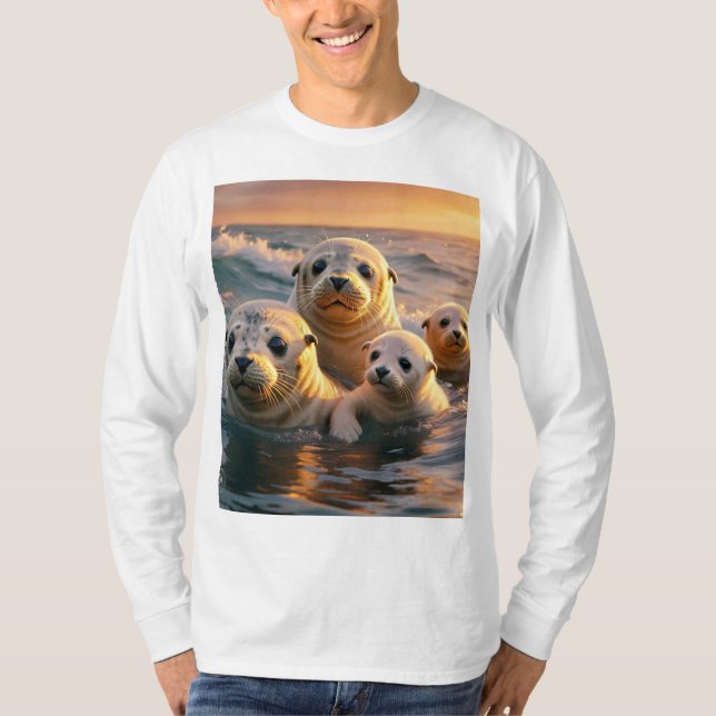 Serene Sunset Seals T-Shirt Design (Devant)