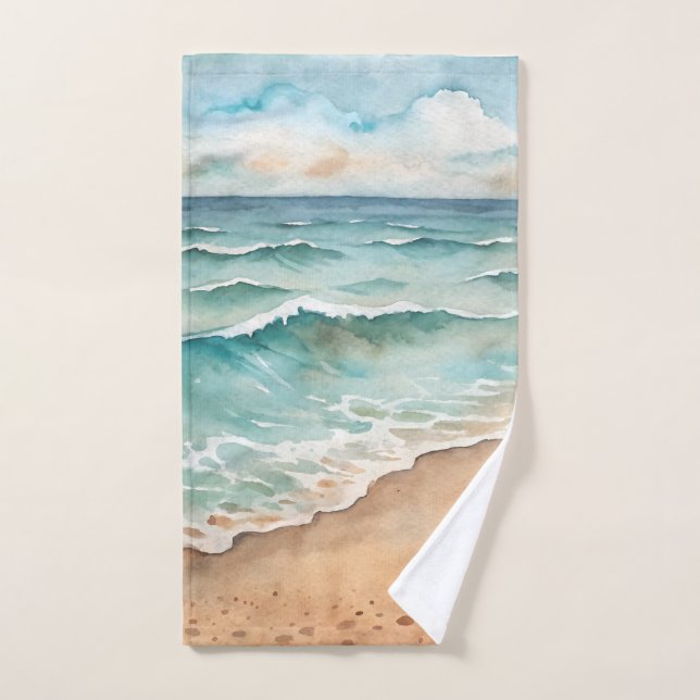 Serene Watercolor Beach Waves - Ocean Vibes (Serviette à main)