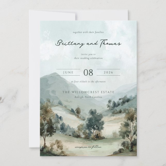 Serene Watercolor Landscape Wedding Invitation (Devant)