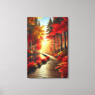 Sérénité dorée : Impression sur toile d'une forêt