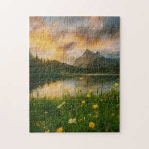 Sérénité dorée : Puzzle du lac de montagne