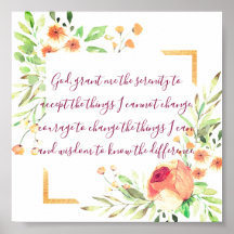 Serenity prayer floral   poster